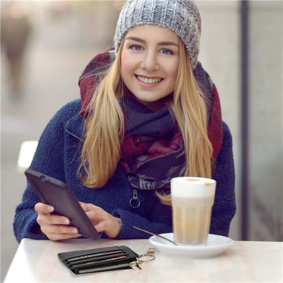 Slim Credit Card Holder Wallet for Women with ID Window Keychain Pocket - Picture 6 of 7